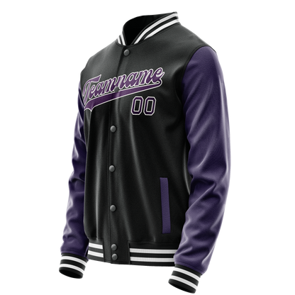 Custom Black Purple Solid Color Varsity Letterman Jacket