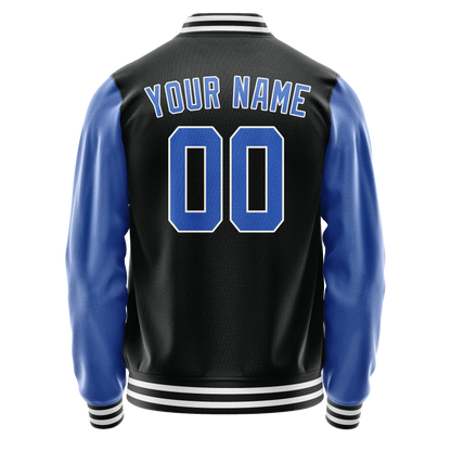 Custom Black Light-Blue Solid Color Varsity Letterman Jacket