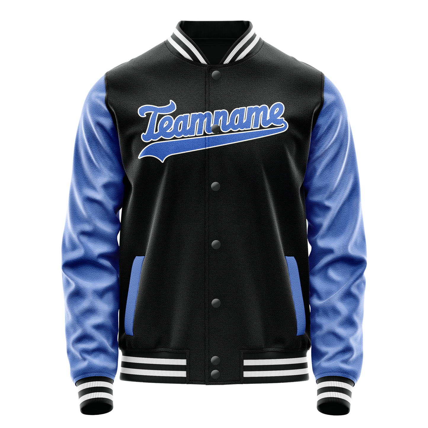 Custom Black Light-Blue Solid Color Varsity Letterman Jacket