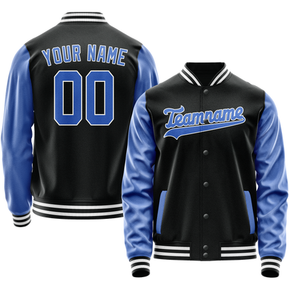 Custom Black Light-Blue Solid Color Varsity Letterman Jacket