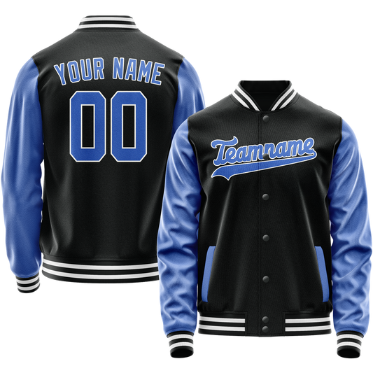 Custom Black Light-Blue Solid Color Varsity Letterman Jacket