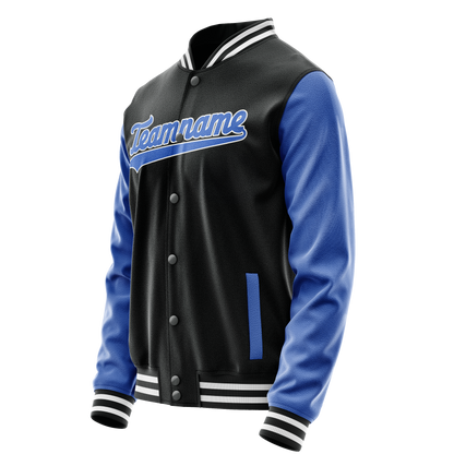 Custom Black Light-Blue Solid Color Varsity Letterman Jacket