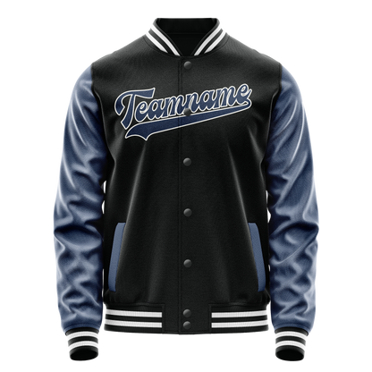 Custom Black Royal Solid Color Varsity Letterman Jacket