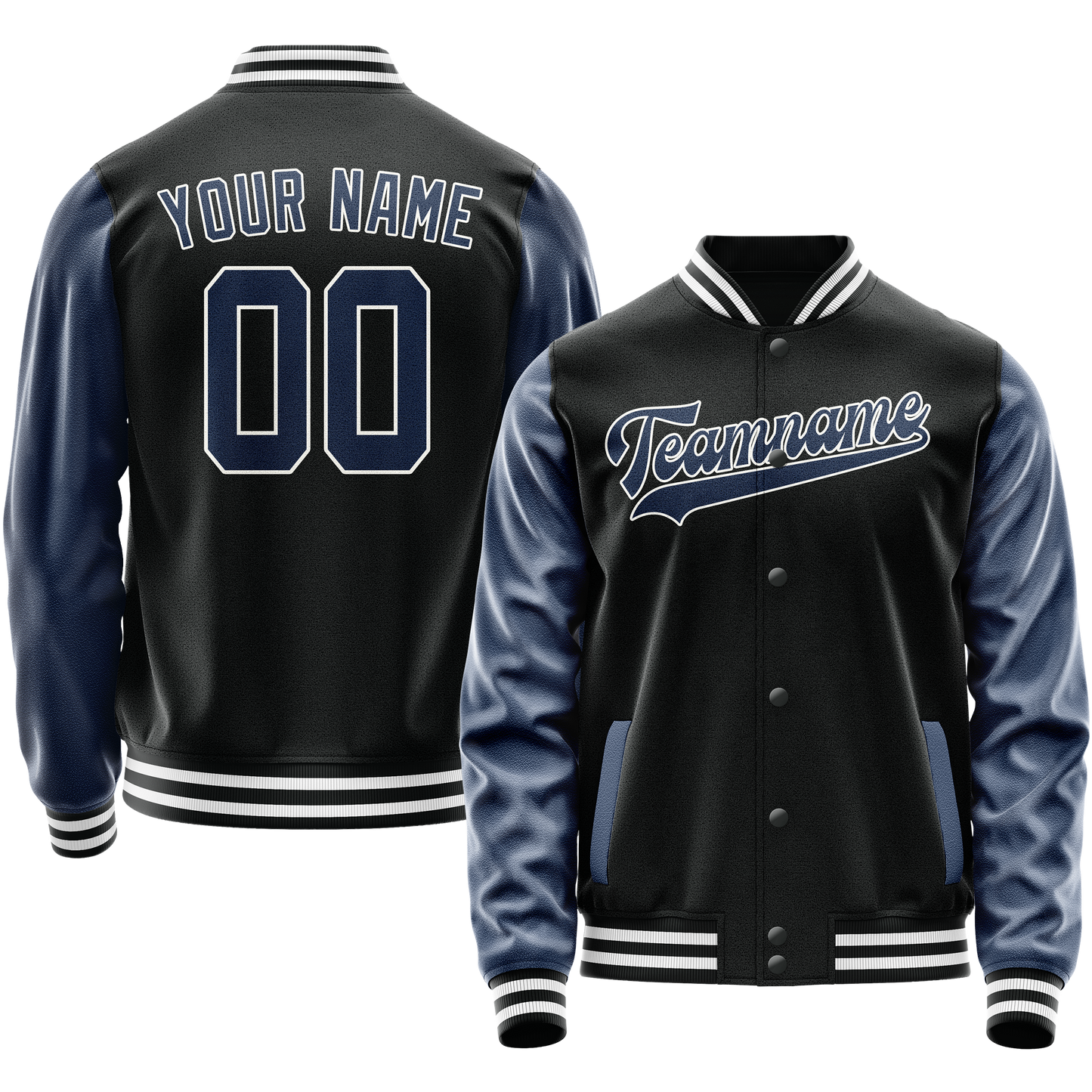 Custom Black Royal Solid Color Varsity Letterman Jacket