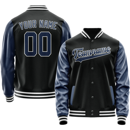 Custom Black Royal Solid Color Varsity Letterman Jacket