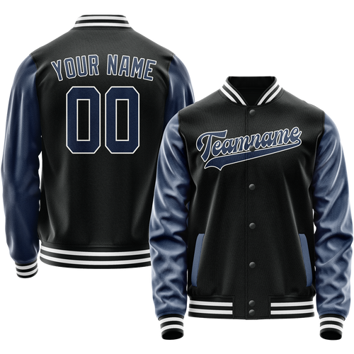 Custom Black Royal Solid Color Varsity Letterman Jacket