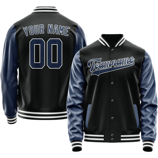 Custom Black Royal Solid Color Varsity Letterman Jacket