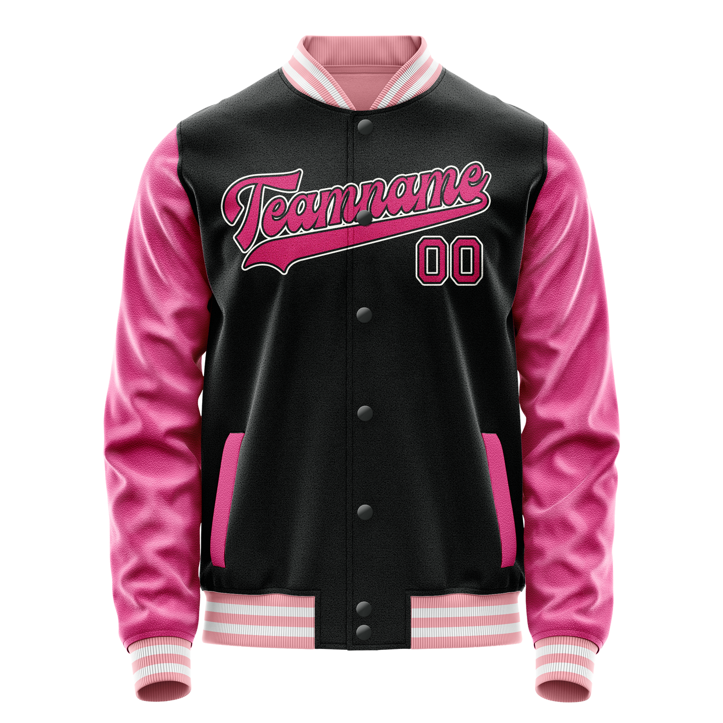 Custom Black Pink Solid Color Varsity Letterman Jacket