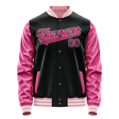 Custom Black Pink Solid Color Varsity Letterman Jacket