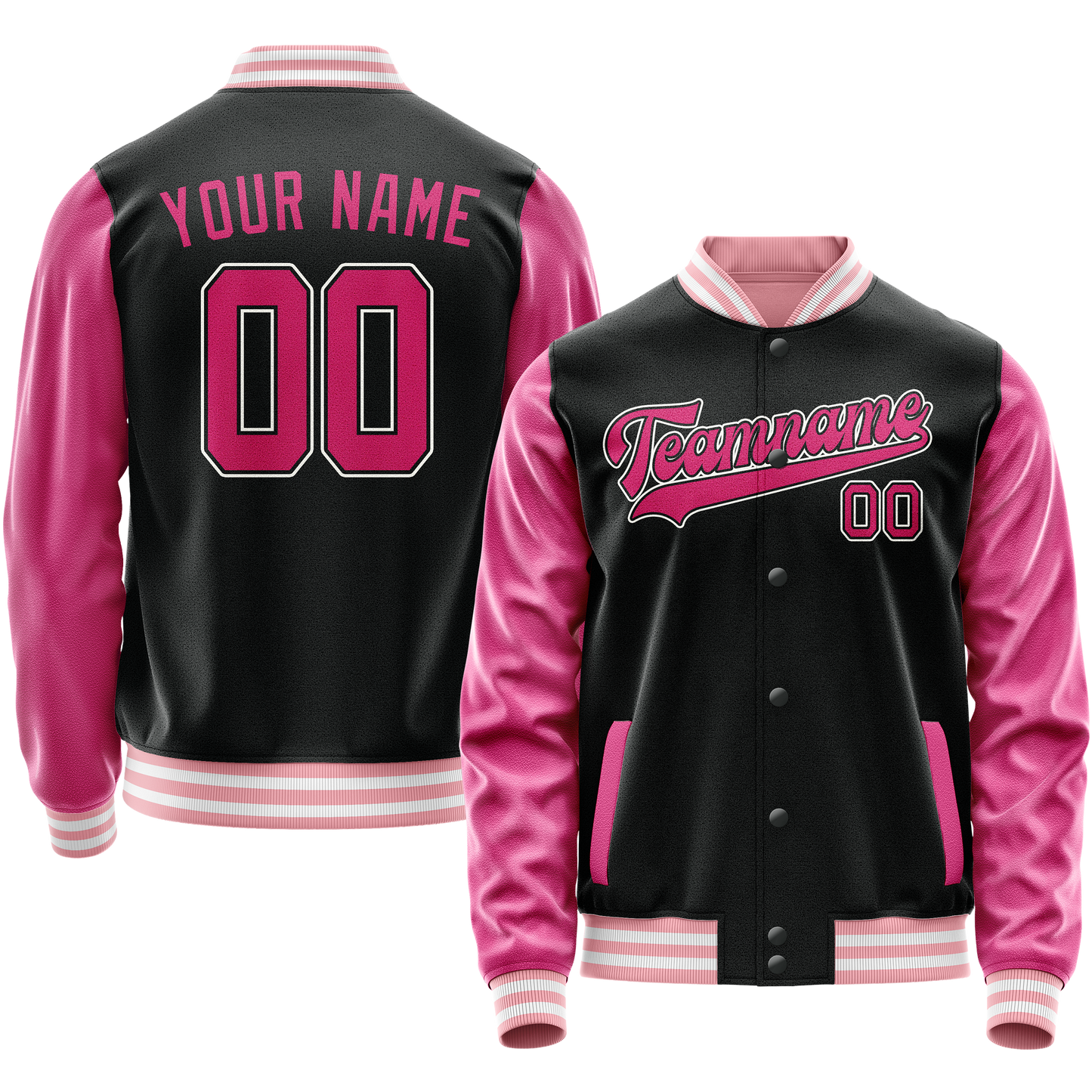 Custom Black Pink Solid Color Varsity Letterman Jacket