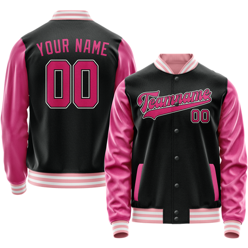 Custom Black Pink Solid Color Varsity Letterman Jacket