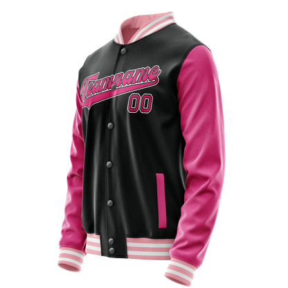 Custom Black Pink Solid Color Varsity Letterman Jacket