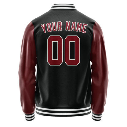 Custom Black Texas-Orange Solid Color Varsity Letterman Jacket