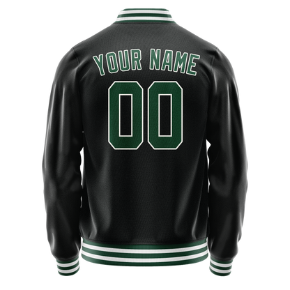Custom Black Kelly-Green Solid Color Varsity Letterman Jacket