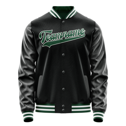 Custom Black Kelly-Green Solid Color Varsity Letterman Jacket