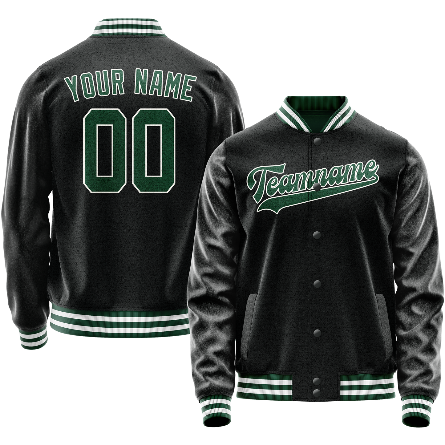Custom Black Kelly-Green Solid Color Varsity Letterman Jacket