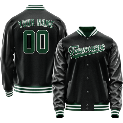 Custom Black Kelly-Green Solid Color Varsity Letterman Jacket