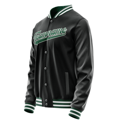 Custom Black Kelly-Green Solid Color Varsity Letterman Jacket