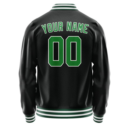 Custom Black Neon-Green Solid Color Varsity Letterman Jacket