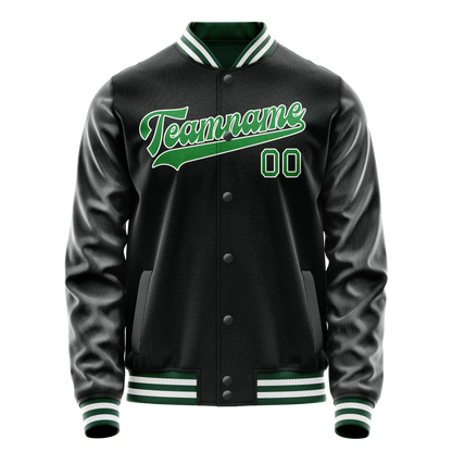 Custom Black Neon-Green Solid Color Varsity Letterman Jacket