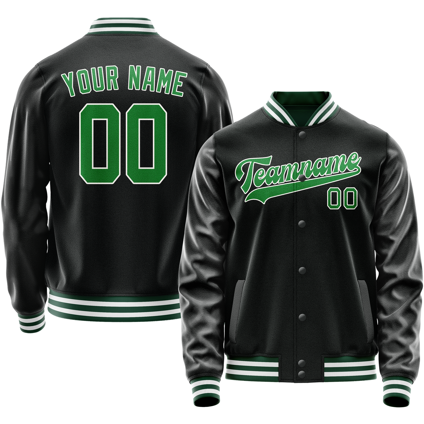 Custom Black Neon-Green Solid Color Varsity Letterman Jacket