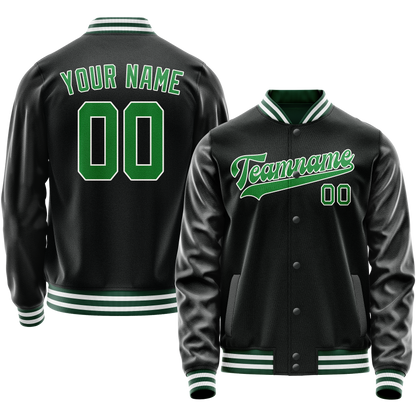Custom Black Neon-Green Solid Color Varsity Letterman Jacket