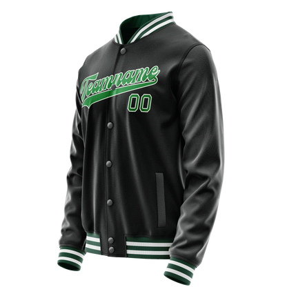 Custom Black Neon-Green Solid Color Varsity Letterman Jacket