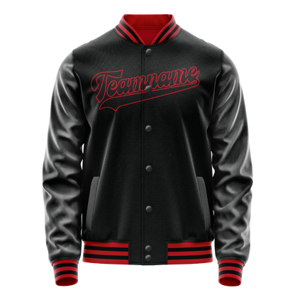 Custom Black Crimson Solid Color Varsity Letterman Jacket