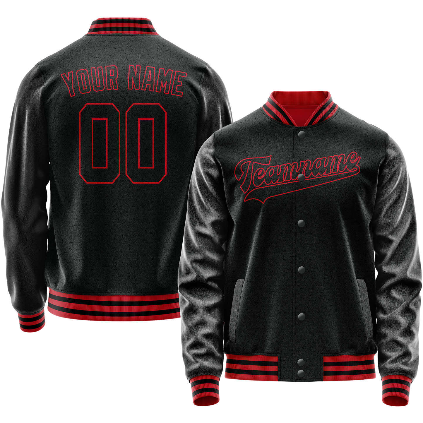 Custom Black Crimson Solid Color Varsity Letterman Jacket