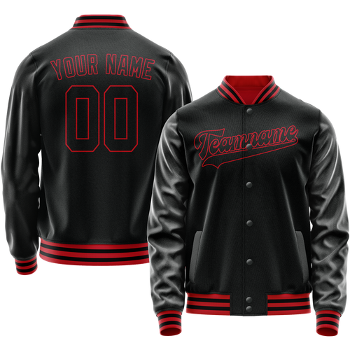 Custom Black Crimson Solid Color Varsity Letterman Jacket