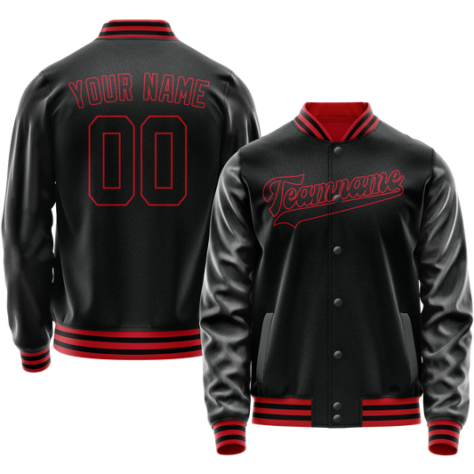 Custom Black Crimson Solid Color Varsity Letterman Jacket