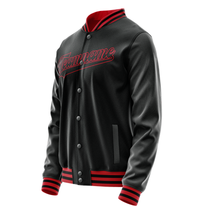 Custom Black Crimson Solid Color Varsity Letterman Jacket