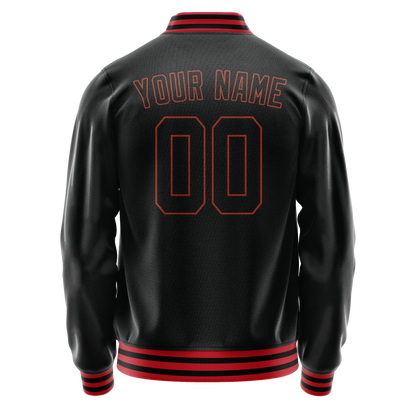 Custom Black Orange Solid Color Varsity Letterman Jacket