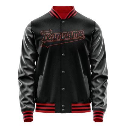 Custom Black Orange Solid Color Varsity Letterman Jacket