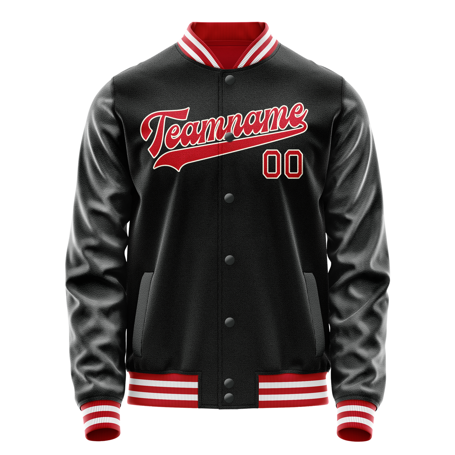 Custom Black Red Solid Color Varsity Letterman Jacket