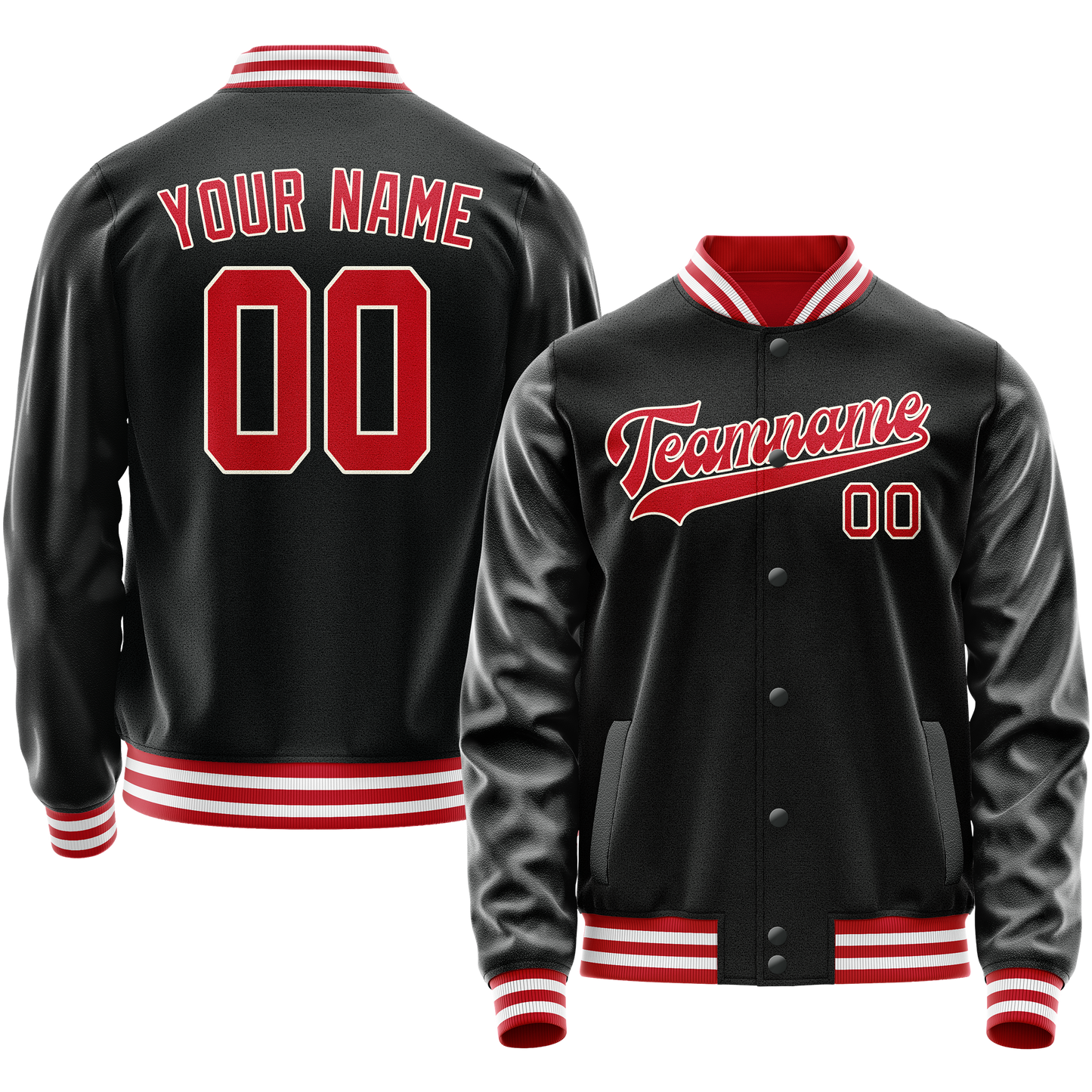 Custom Black Red Solid Color Varsity Letterman Jacket
