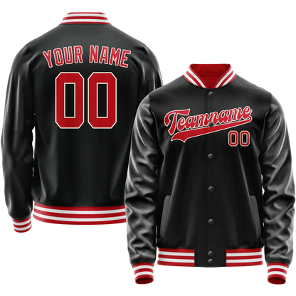 Custom Black Red Solid Color Varsity Letterman Jacket