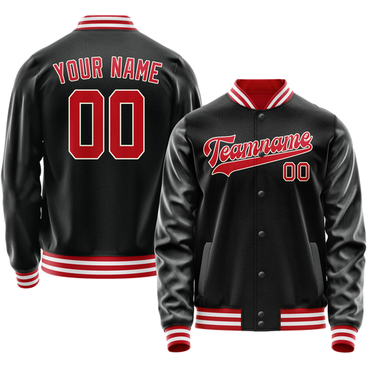 Custom Black Red Solid Color Varsity Letterman Jacket