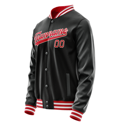 Custom Black Red Solid Color Varsity Letterman Jacket