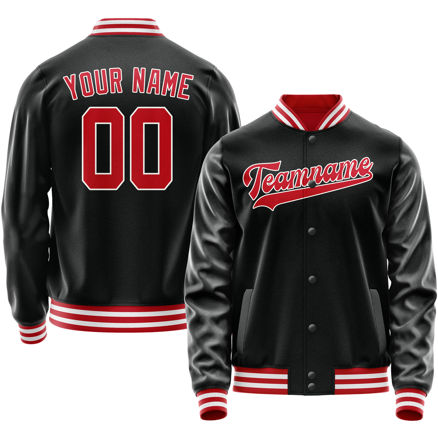 Custom Black Red Solid Color Varsity Letterman Jacket