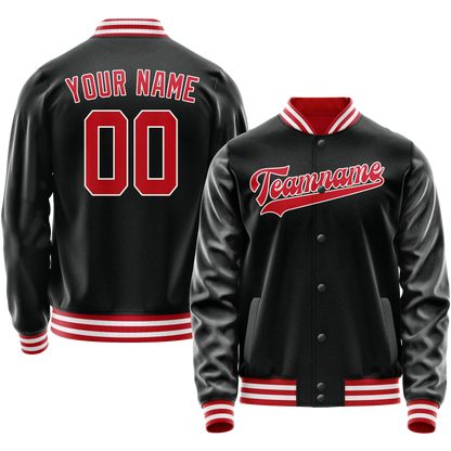 Custom Black Red Solid Color Varsity Letterman Jacket