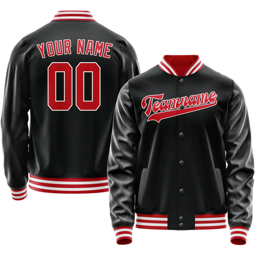 Custom Black Red Solid Color Varsity Letterman Jacket