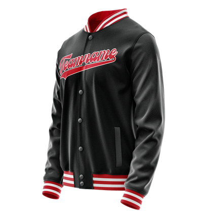 Custom Black Red Solid Color Varsity Letterman Jacket