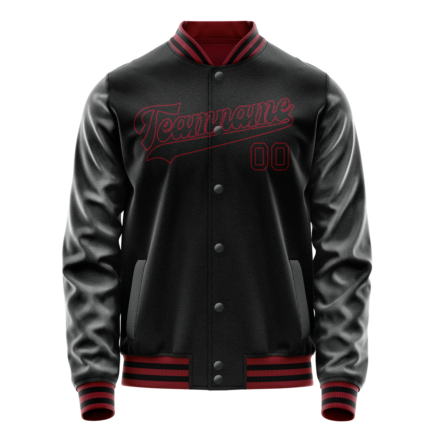 Custom Black Crimson Solid Color Varsity Letterman Jacket