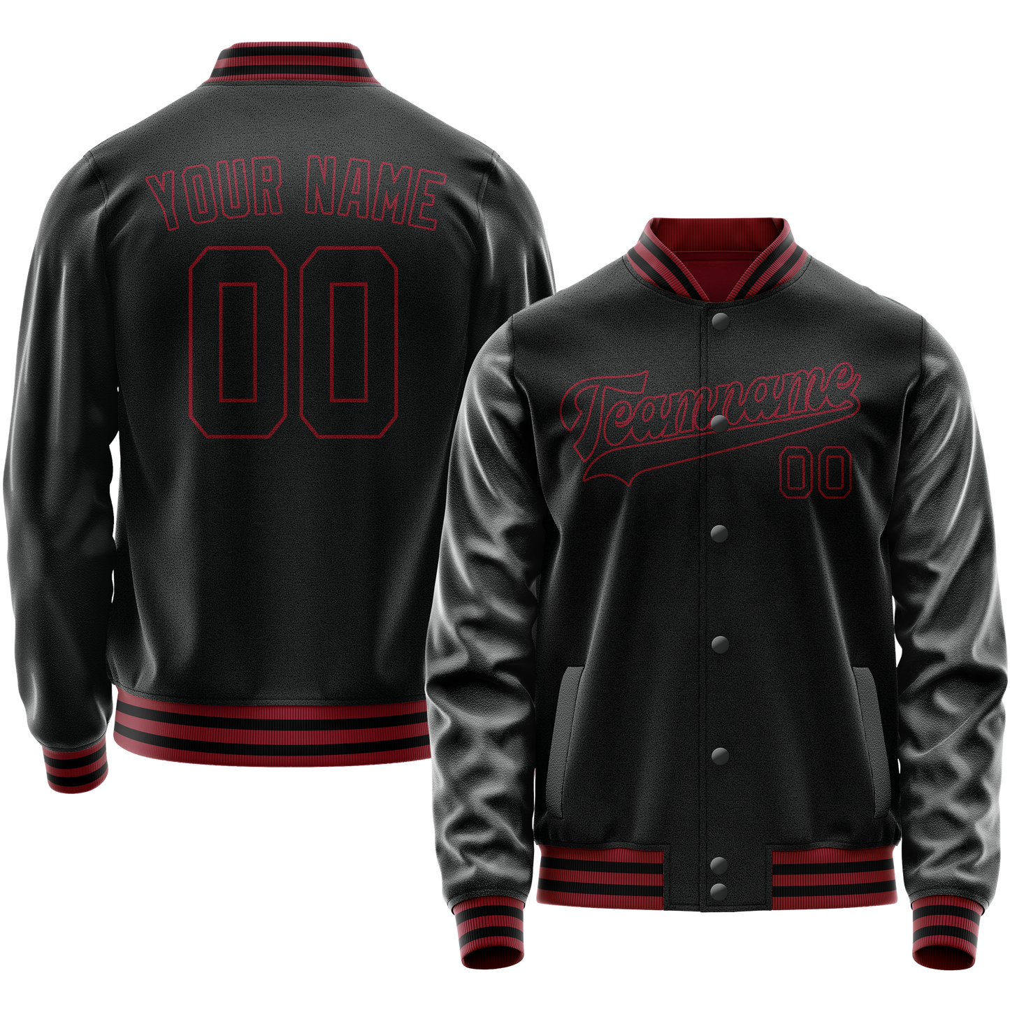 Custom Black Crimson Solid Color Varsity Letterman Jacket