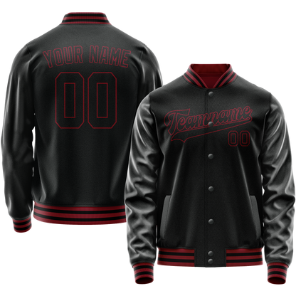 Custom Black Crimson Solid Color Varsity Letterman Jacket