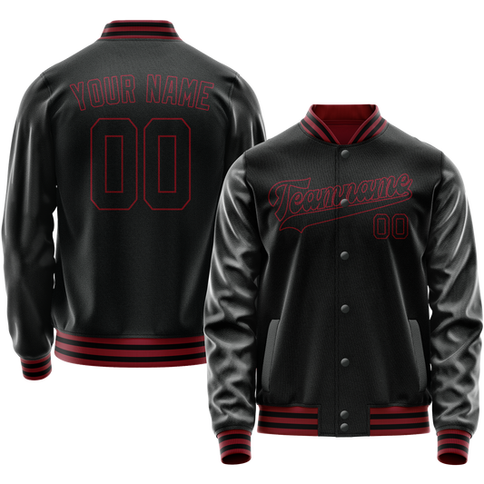 Custom Black Crimson Solid Color Varsity Letterman Jacket