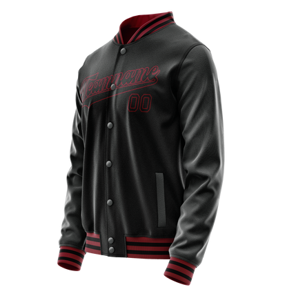 Custom Black Crimson Solid Color Varsity Letterman Jacket
