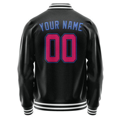 Custom Black Light-Blue Solid Color Varsity Letterman Jacket