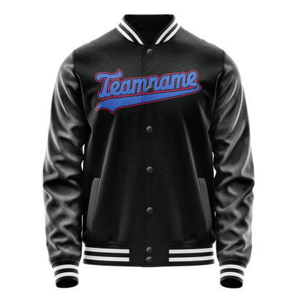 Custom Black Light-Blue Solid Color Varsity Letterman Jacket